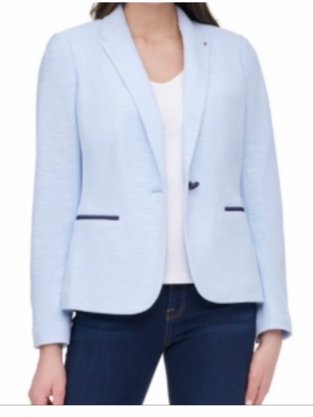 EEUC 14 Tommy Hilfiger Light Blue Elbow Patch One Button Front Blazer SFH